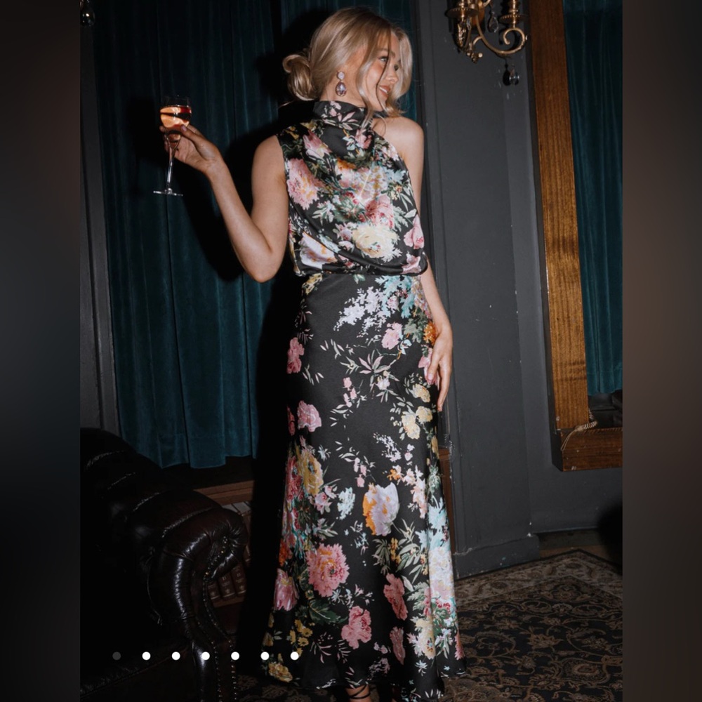 Petal & Pup Anabelle One Shoulder Floral Dress - Black and Pink NWT